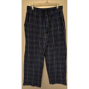 Fruit of the Loom Mens Sleepwear Lounge Blue Plaid Flannel Pants Size M (32-34).